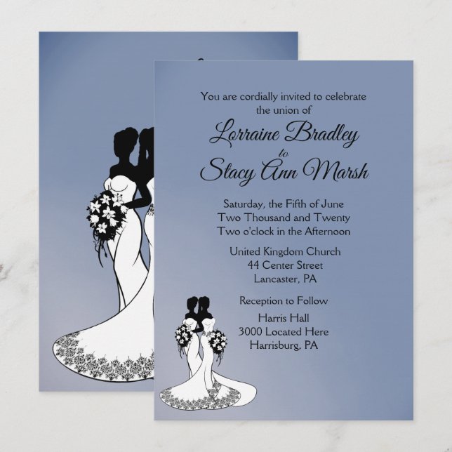 Elegante Lesbische Hochzeitseinladung Einladung (Vorne/Hinten)