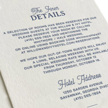 Elegante Letterpress-Hochzeits-Details-Karte