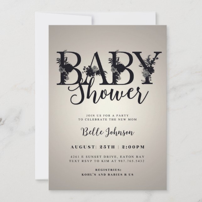 Élégante lettre florale Baby shower Invitation - P (Devant)