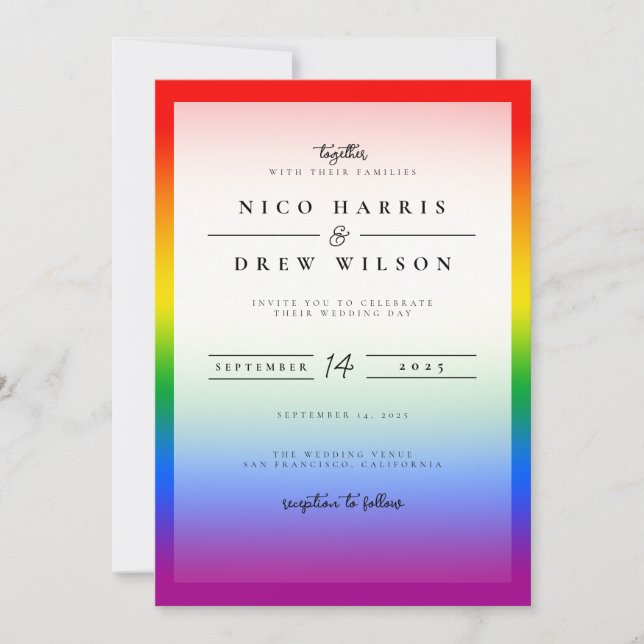 Elegante LGBTQ+-Hochzeit Einladung (Vorderseite)