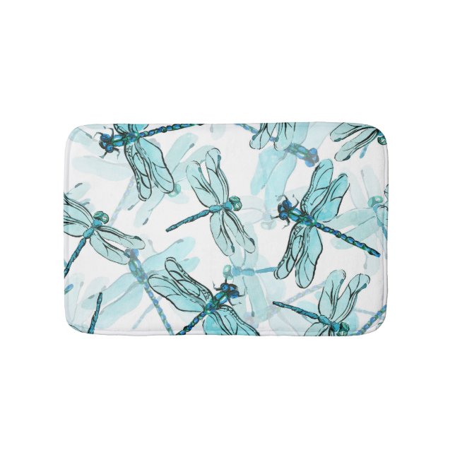 Elegante Libellen: Watercolor Wonder Badematte (Vorderseite)