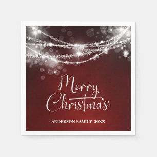 Elegante Lichterkette Burgunder Weihnachten Serviette