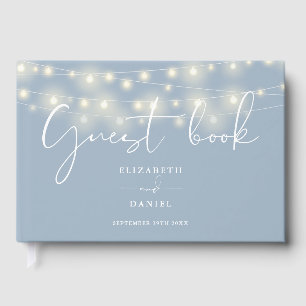 Elegante Lichterkette Staubblau Hochzeit Gästebuch