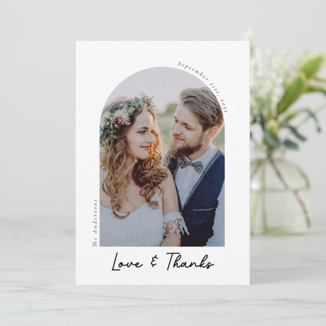 Elegante Liebe & Dank Foto Hochzeit Dankeskarte (Stehend Vorderseite)