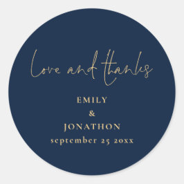 Elegante Liebe dank Script Navy Gold Hochzeit Runder Aufkleber