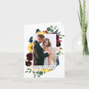 Elegante Liebe dank Watercolor Mixed Floral Note Dankeskarte