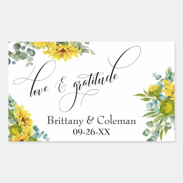 Elegante Liebe & Dankbarkeit Sonnenblumen Eukalypt Rechteckiger Aufkleber (Vorderseite)