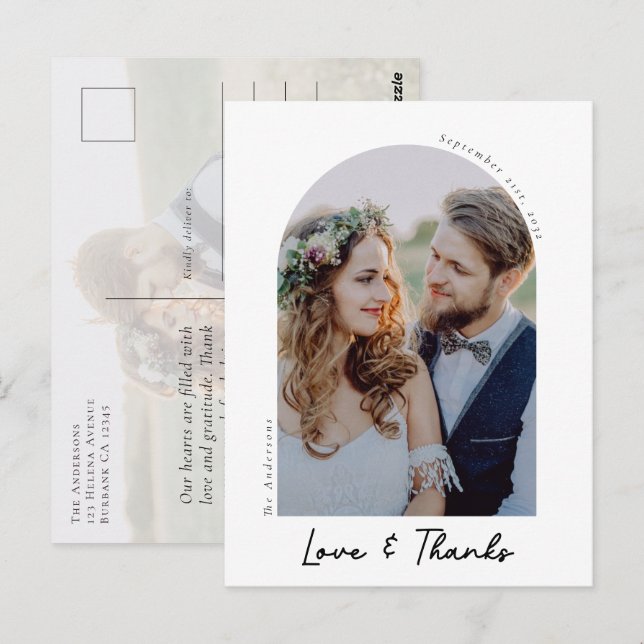 Elegante Liebe & Danke Foto Wedding Vielen Dank Postkarte (Vorne/Hinten)