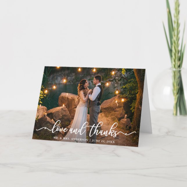 Elegante Liebe dankt Wedding gefalteten dem Foto Dankeskarte (Vorderseite)