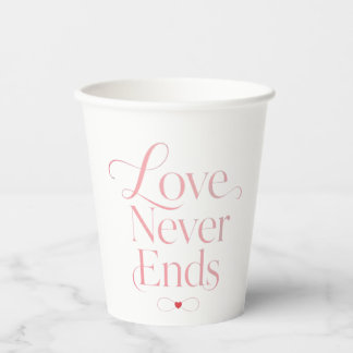 Elegante Liebe endet nie Rose Gold Typografie Pappbecher