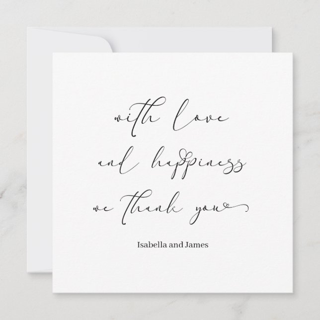 Elegante Liebe & Glück Romantische Hochzeit Dankeskarte (Vorderseite)