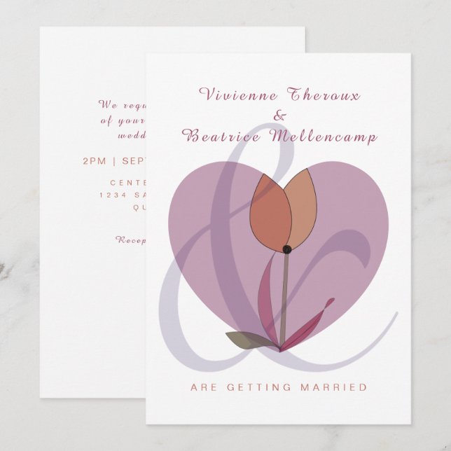 Elegante Liebe Herz Lesben Hochzeit Einladung (Vorne/Hinten)