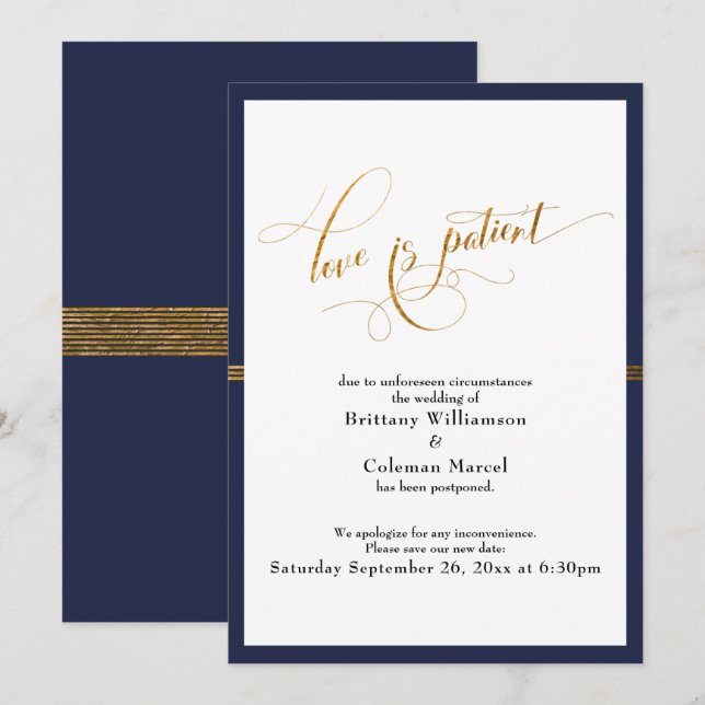 Elegante Liebe ist die "Patient Navy & Gold Stripe Einladung (Vorne/Hinten)