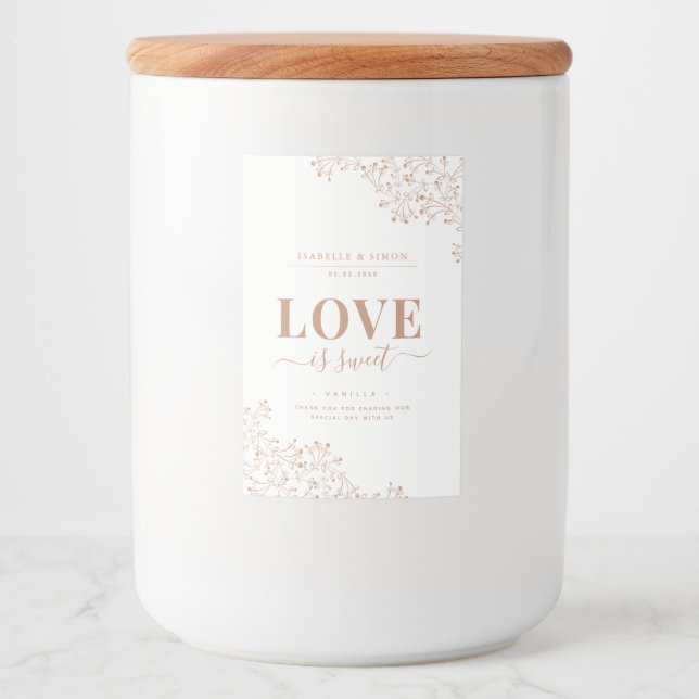 Elegante Liebe ist süße Gastgeschenk Hochzeit Lebensmitteletikett (Vorderseite)