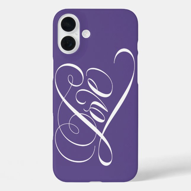 Elegante LIEBE Kalligrafie Herzschrift Lila Ca iPhone 16 Plus Hülle (Rückseite)