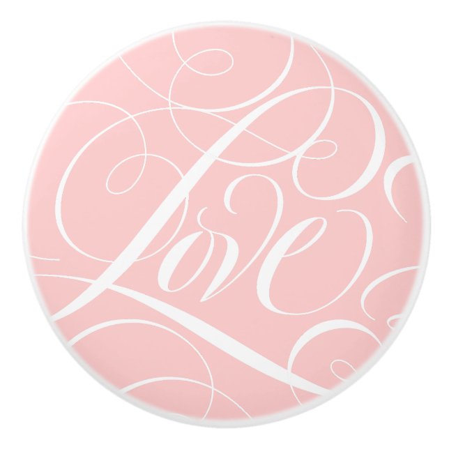 Elegante LIEBE Kalligrafie Script Rosa Extravagant Keramikknauf (Vorderseite)