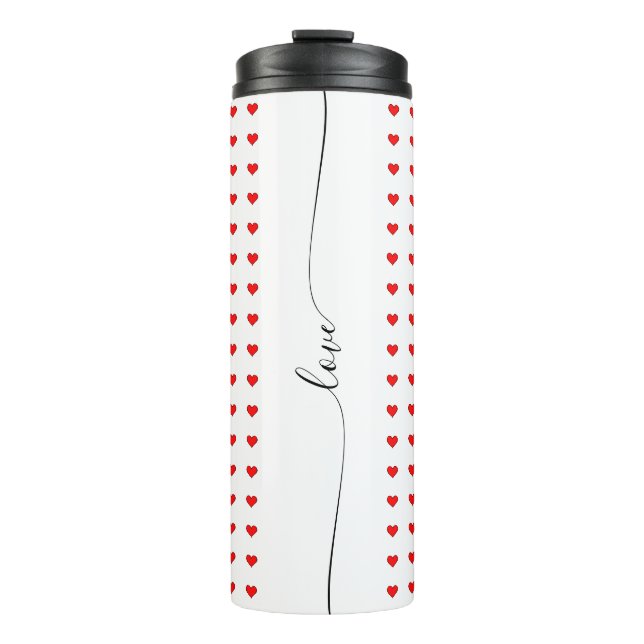Elegante Liebe Rotes Herz Nahtloses Muster Thermosbecher (Vorderseite)