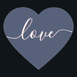 Elegante Liebe Script Navy Blue & Blush Pink Shado Herz-Aufkleber<br><div class="desc">Moderne Liebe-Schrift in Weiß mit einem rot-rosa Schatteneffekt auf einem navy-blauen Hintergrund Herzform Aufkleber. Niedlich für Gastgeschenke Hochzeiten,  die Versiegelung Hochzeit laden Umschläge und für jede Liebe themed Party.</div>