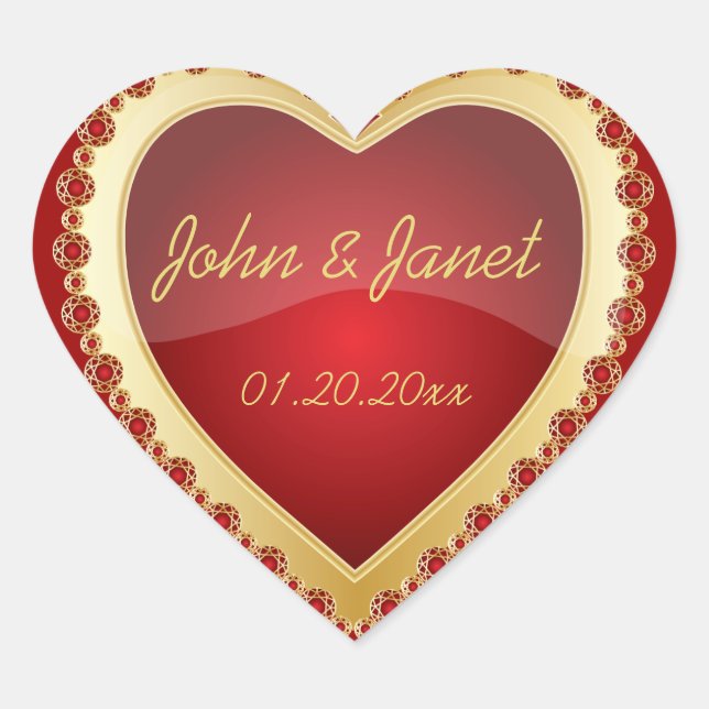 Elegante Liebe Shiny Deep Red Gold Jewel Heart Herz-Aufkleber (Vorderseite)