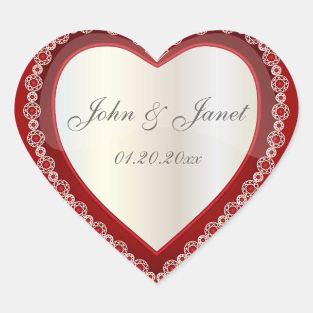 Elegante Liebe Shiny Deep Red White Jewel Heart Herz-Aufkleber (Vorderseite)