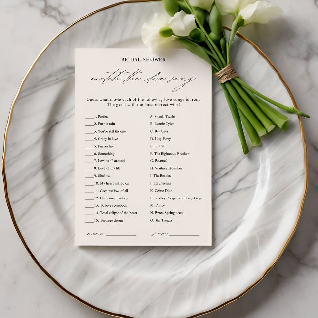 Elegante Liebe Song Match Brautparty Game Card Einladung (Von Creator hochgeladen)