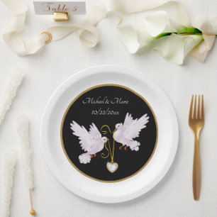 elegante Liebe Tauben hinzufügen Namensdatum Weddi Pappteller
