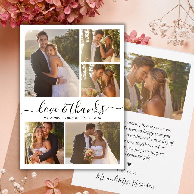 Elegante Liebe und dank Fotocollage Hochzeit Dankeskarte (Von Creator hochgeladen)