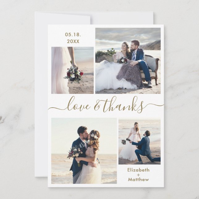 Elegante Liebe und Dankeschön Script 4 Foto Hochze Dankeskarte (Vorderseite)