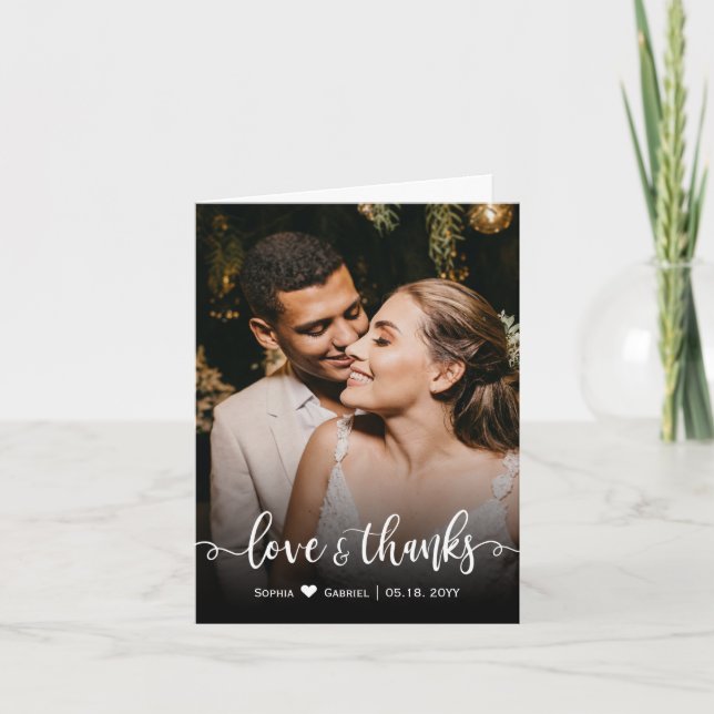 Elegante Liebe und Dankeschön Script Foto Hochzeit Dankeskarte (Vorderseite)