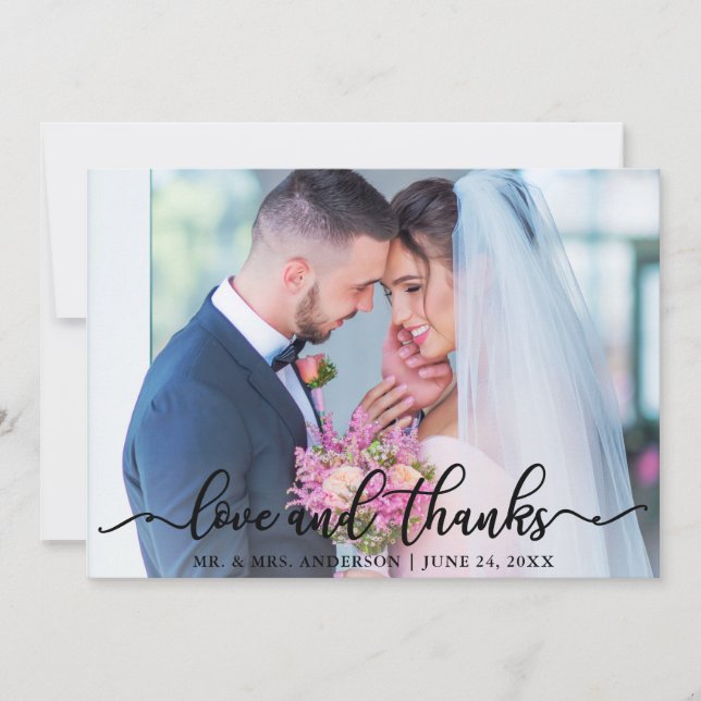 Elegante Liebe und Dankeschön-Script-Hochzeit Foto Dankeskarte (Vorderseite)