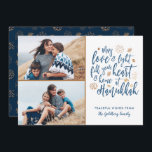 Elegante Liebe und Light Hanukkah 2 Foto Feiertagskarte<br><div class="desc">Ein stilvolles und modernes Hanukkah-Design in den Imitaten Gold / Kupferfolie und dunkelblau.  Der Haupttext lautet: "Möge Liebe und Licht Ihr Herz und Ihre Zuhause bei Hanukkah füllen." Zwei Bildvorlagen und Vorlagen für die Personalisierung.  Für Design- oder Produktanfragen kontaktieren Sie mich (Tracey) unter orabellaprints@outlook.com.</div>