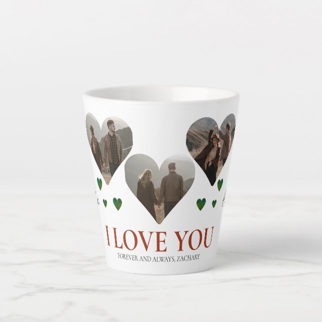 Elegante Liebe valentine's day Paar 3 Fotos Name L Milchtasse (Vorderseite)