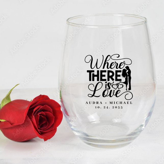 Elegante Liebe Zitat Kalligrafie Hochzeit Weinglas Ohne Stiel (Von Creator hochgeladen)