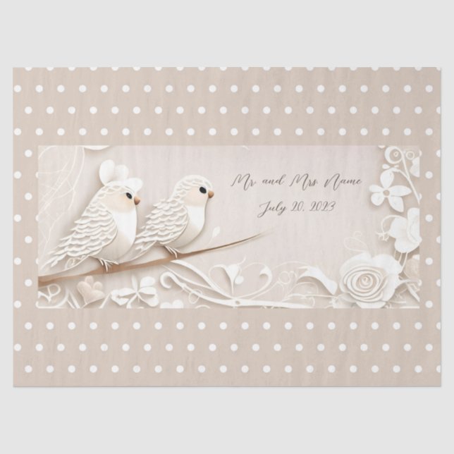 Elegante Liebesvögel Hochzeitszettel Seidenpapier (Vorderseite)