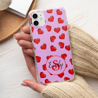 Elegante Liebhaber rotes Herzmuster auf weich lila iPhone 16 Pro Max Hülle