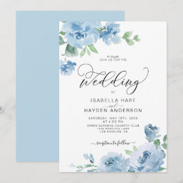 Elegante Light Baby Blue Floral Botanical Wedding  Einladung