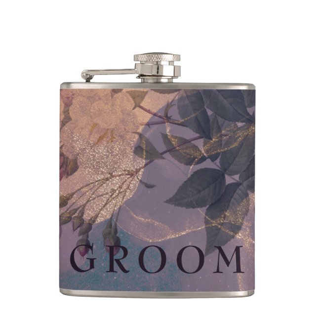 Elegante Light Boho Lila Rose Gold Trauzeugen Flachmann (Vorderseite)