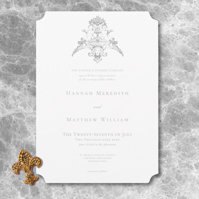 Elegante Light Gray Chinoiserie Cherub Wedding Einladung (Elegant Light Gray Chinoiserie Cherub Wedding Invitation)