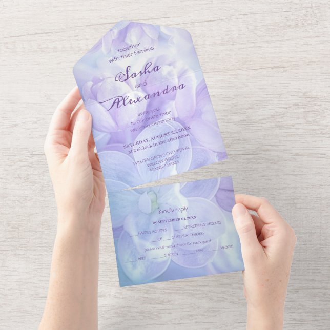 Elegante Light Lila Lilac Blume Hochzeit All In One Einladung (Abreißen)