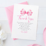 Elegante Light Pink Bow Baby Dusche Vielen Dank Dankeskarte<br><div class="desc">"Danke!" mit Flair mit diesem niedlichen,  weichen rosa Bogen danke Ihnen Karte! Mit einem Aquarellfarben rosa Band und einem stilvollen Skript ist diese Karte die perfekte Mischung aus süß und raffiniert. Egal ob Sie Ihren Gästen,  Ihrer Familie,  danken,  diese Karte verleiht Ihrer Dankbarkeit eine spielerisch-elegante Touch.</div>