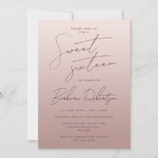 Elegante Light Rose Gold Ombre Script 16 . Geburts Einladung