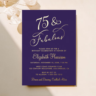 Elegante Lila 75. Geburtstagsparty Folieneinladung