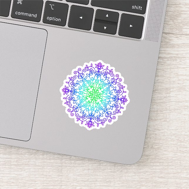 Elegante Lila aquamarine Blumenmandala Aufkleber (Detail)