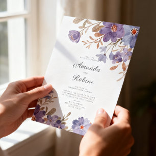 Elegante lila Aquarell-Blumenhochzeit Einladung