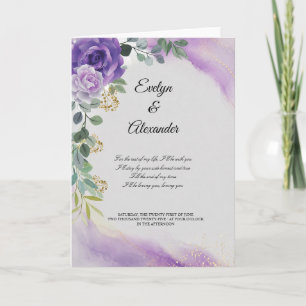 Elegante lila Aquarell-Roségold-Hochzeit Karte