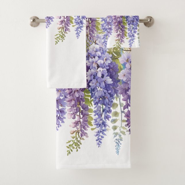 Elegante, lila Aquarellbahn Badhandtuch Set (Insitu)