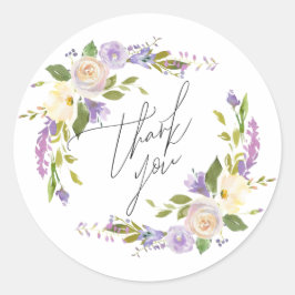 Elegante Lila Aquarellblume Vielen Dank, Script Runder Aufkleber