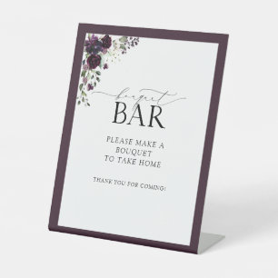 Elegante Lila Aquarelldusche Bouquet Bar Sockelschild