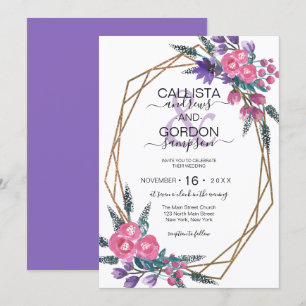 Elegante Lila Aquarellfarben-Blume Hochzeit Einladung
