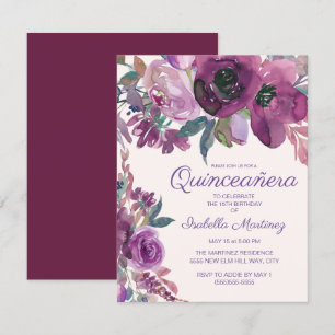 Elegante Lila Aquarellfarben Quinceñera 15. Einladung